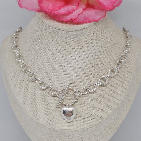 STERLING SILVER 925 HEART TOGGLE NECKLACE 20" - Picture 10 of 12